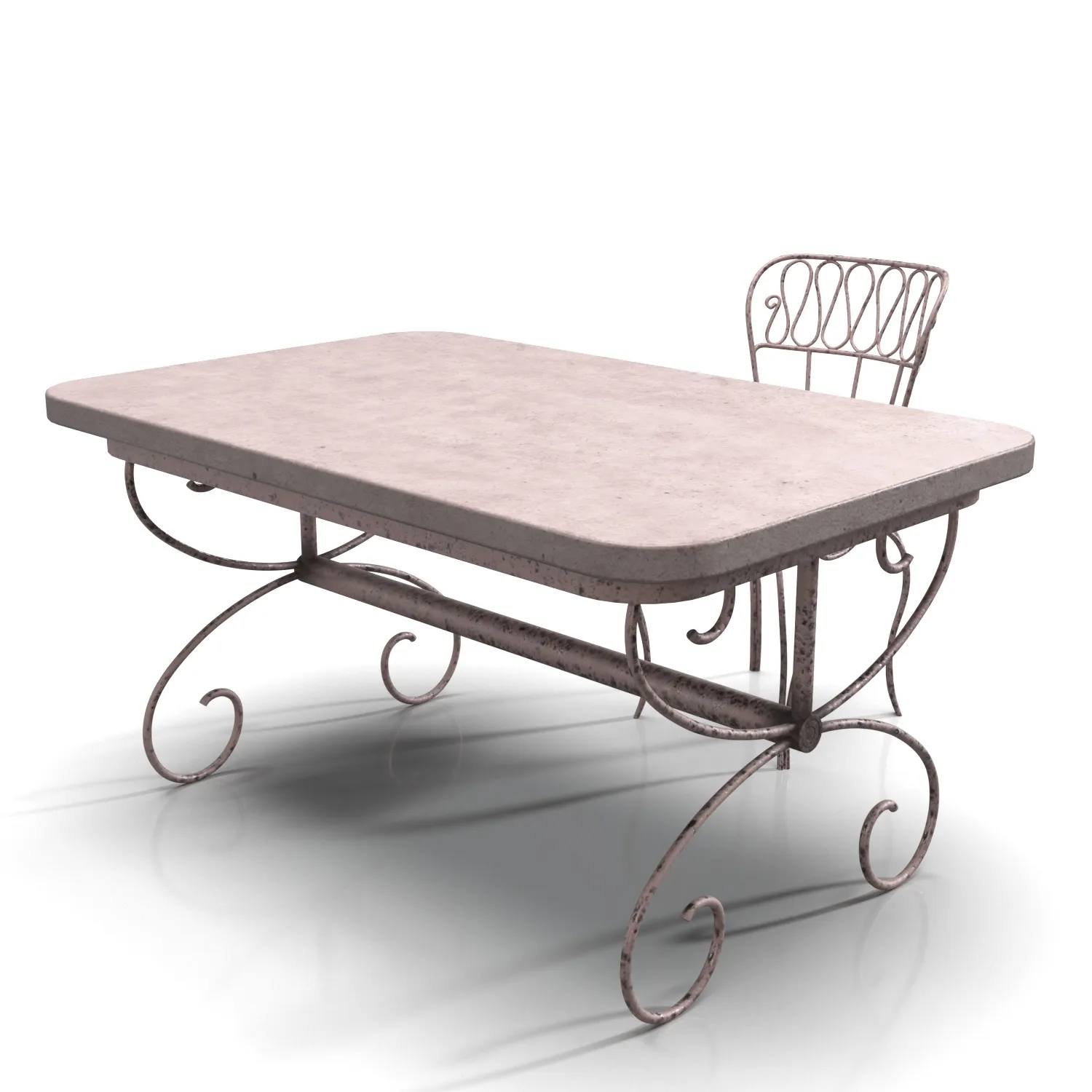 Rustic Iron Garden Table And Armchair PBR 3D Model_01
